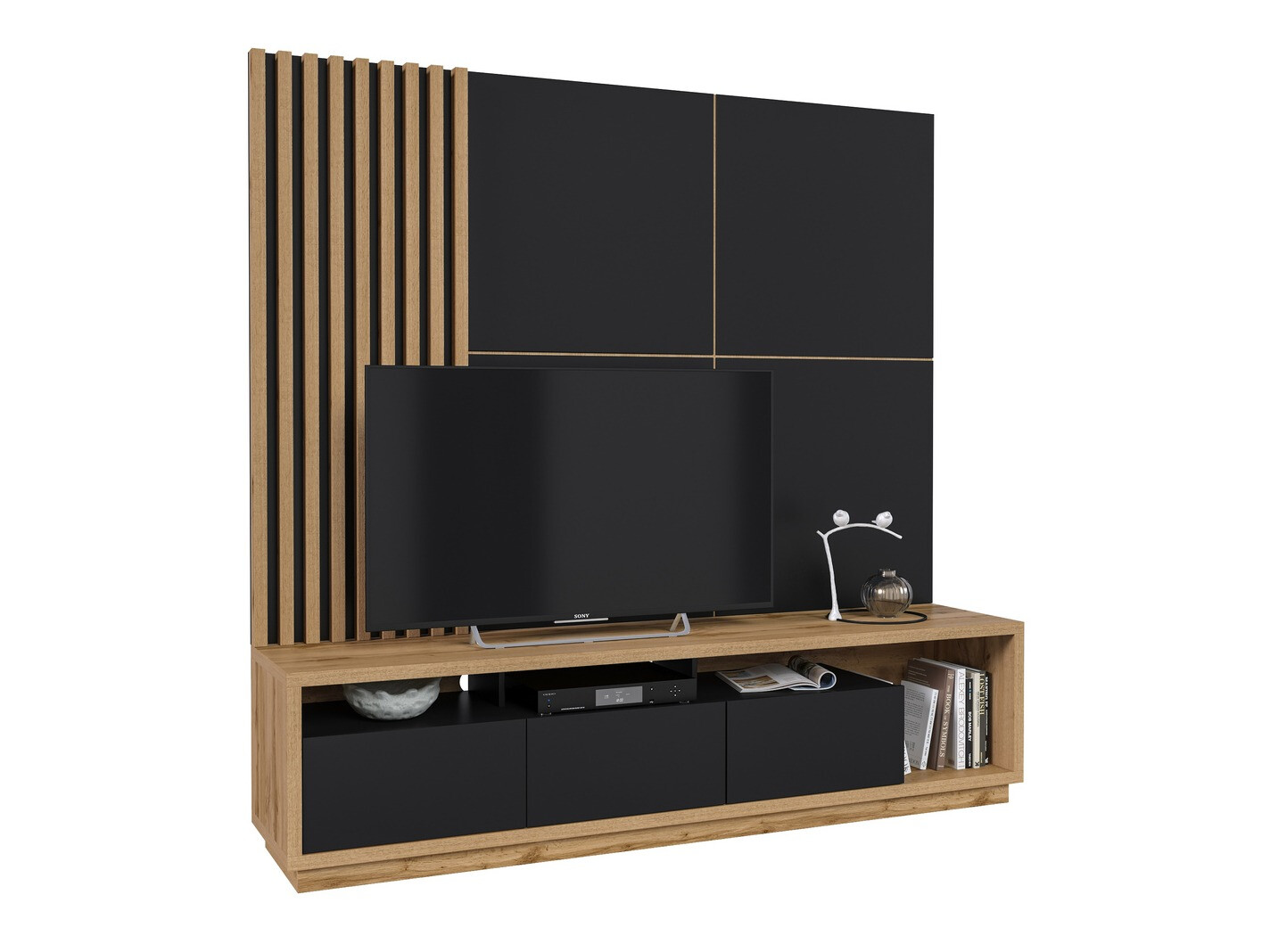 Komplet za dnevno sobo Austin 360 (Wotan hrast + Črna + Mat črna)