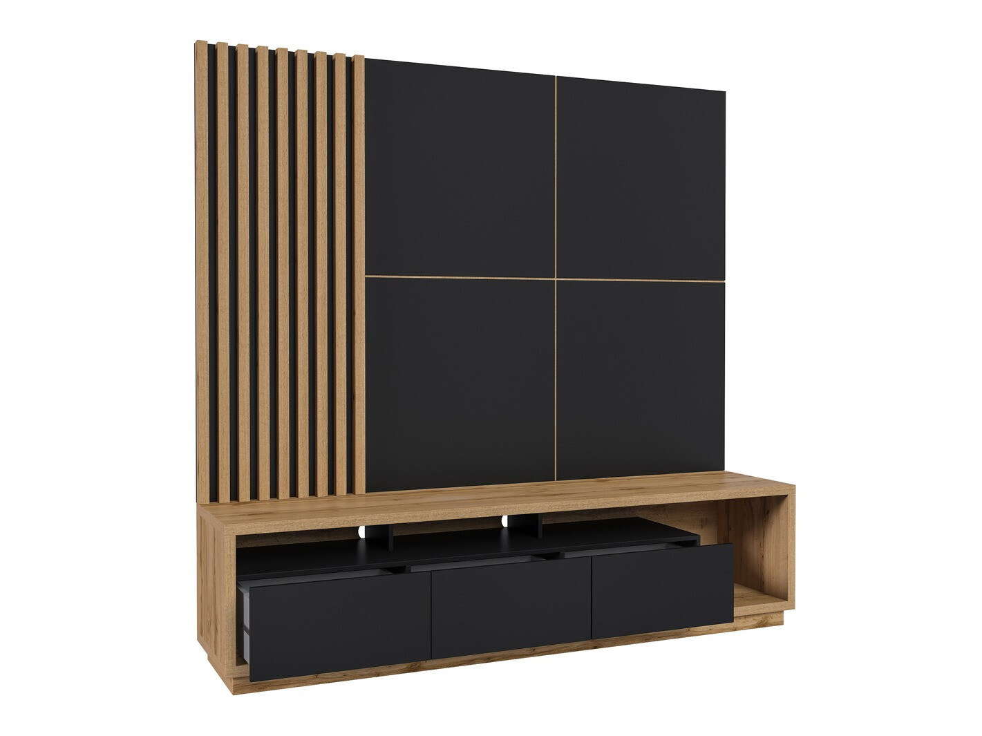 Komplet za dnevno sobo Austin 360 (Wotan hrast + Črna + Mat črna)