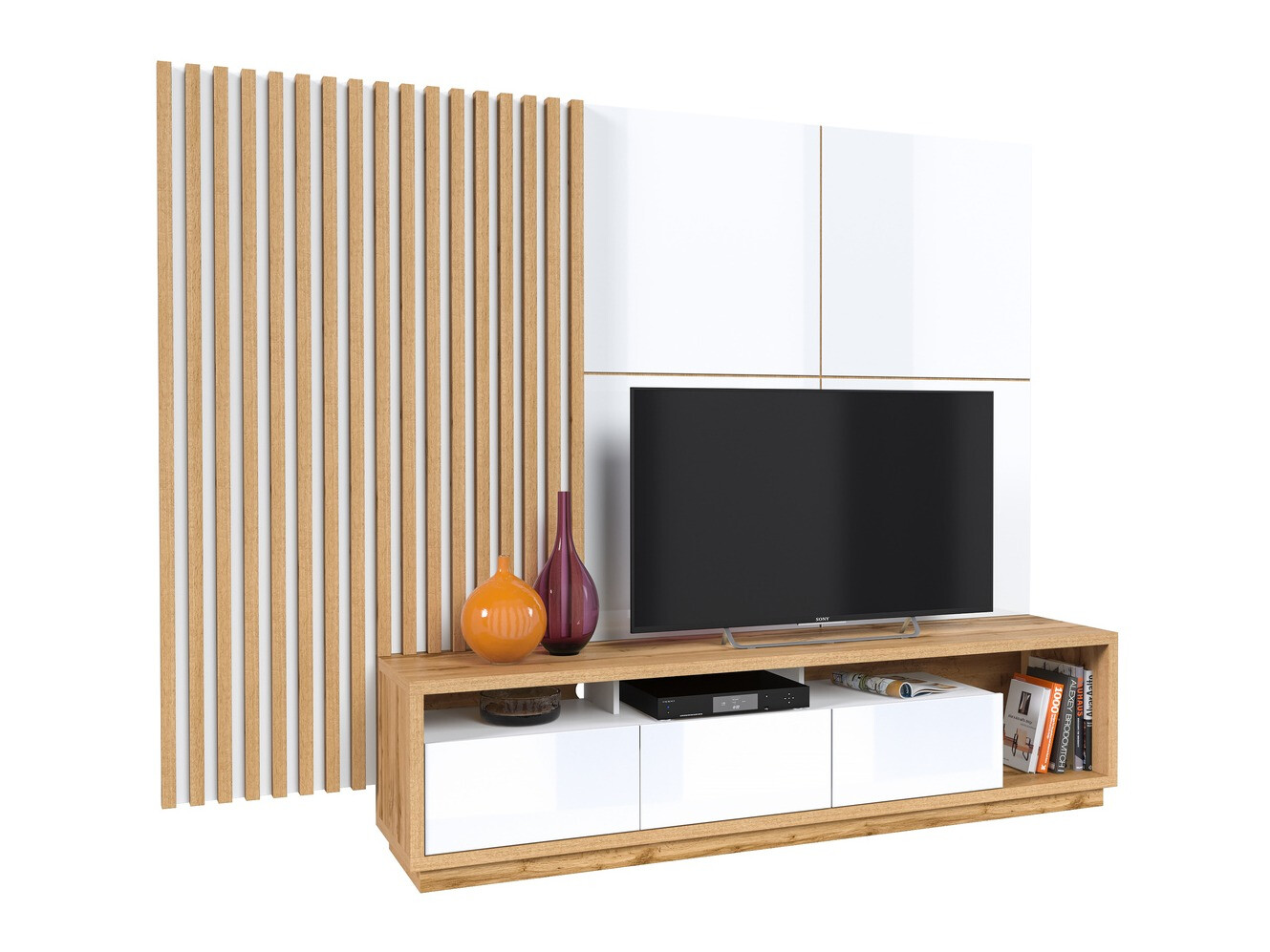 Komplet za dnevno sobo Austin 362 (Wotan hrast + Bela + Sijaj bela)