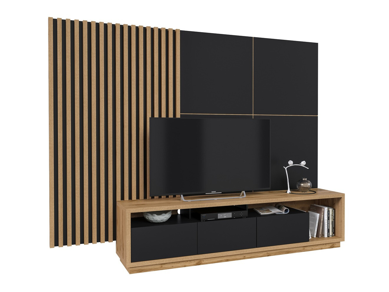 Komplet za dnevno sobo Austin 362 (Wotan hrast + Mat črna + Črna)