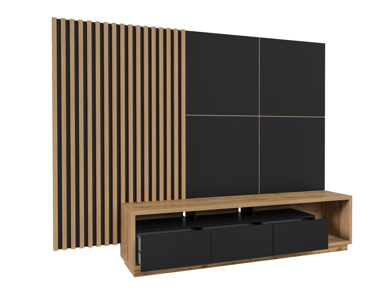 Komplet za dnevno sobo Austin 362 (Wotan hrast + Mat črna + Črna)