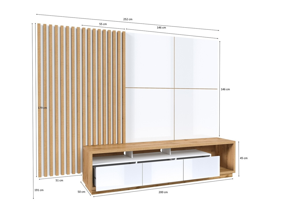 Komplet za dnevno sobo Austin 362 (Wotan hrast + Mat črna + Črna)
