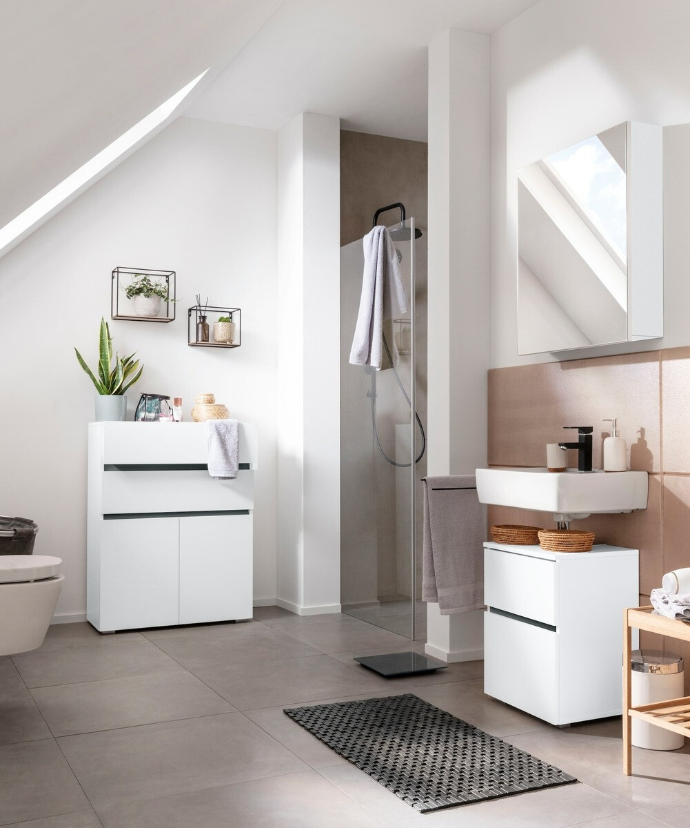 Kopalniška omarica z ogledalom Soncamu 105 (Bela)