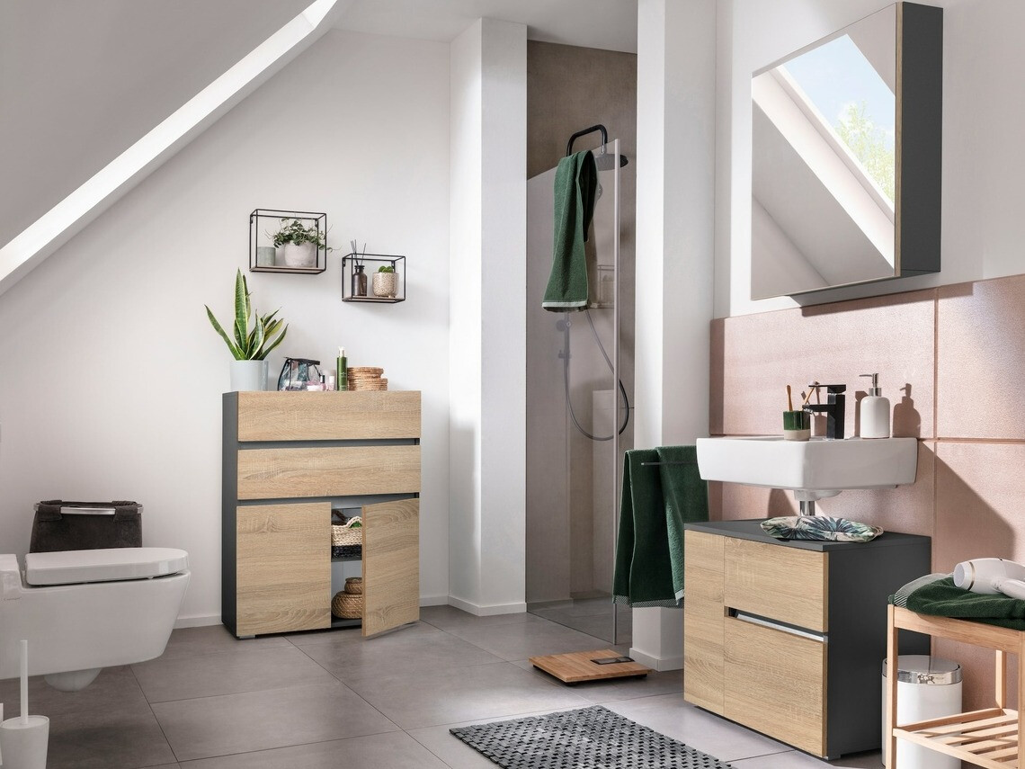 Prostostoječa Kopalniška omarica Soncamu 101 (Antracit + Hrast)