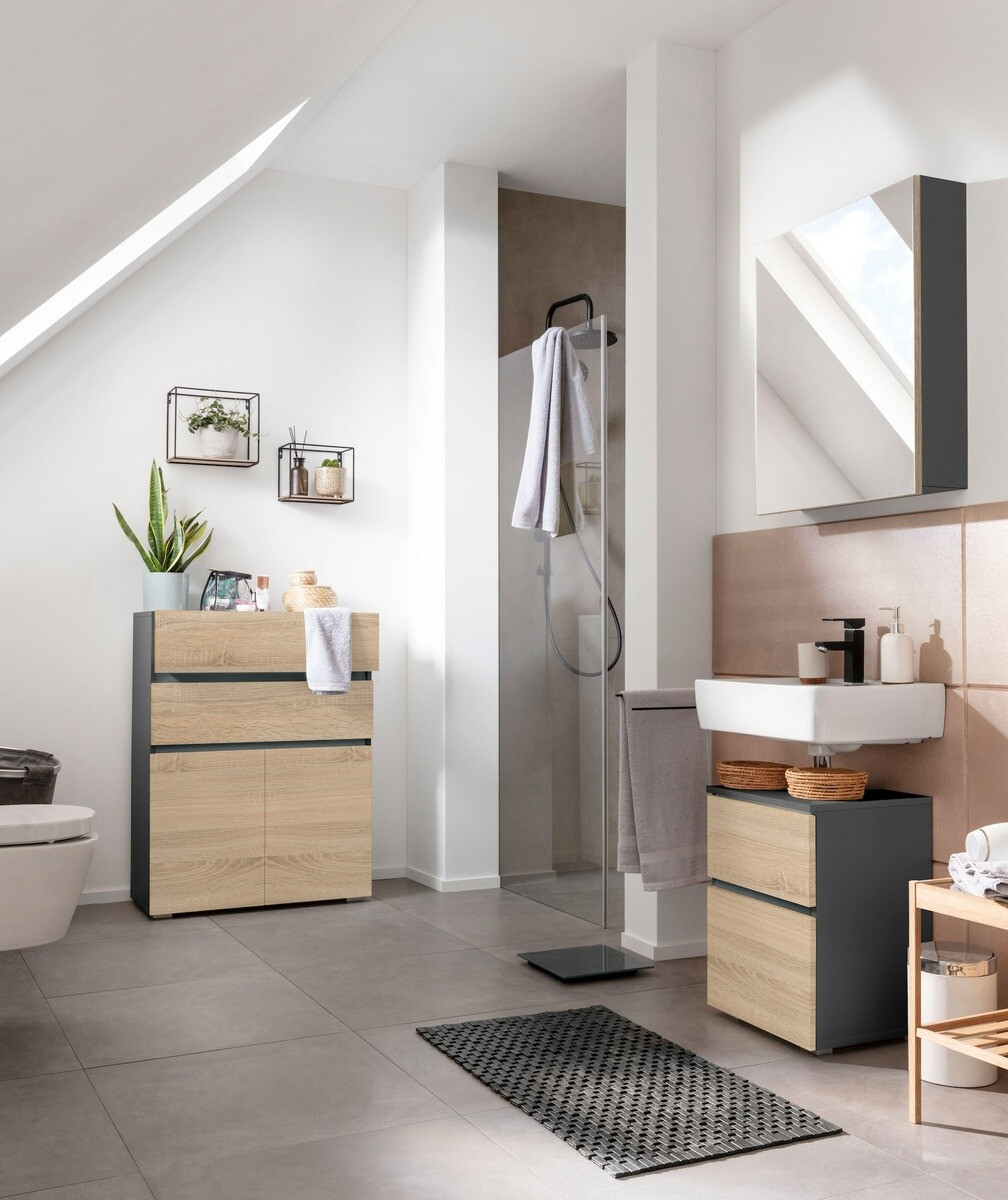 Prostostoječa kopalniška omarica za umivalnik Soncamu 103 (Antracit + Hrast)