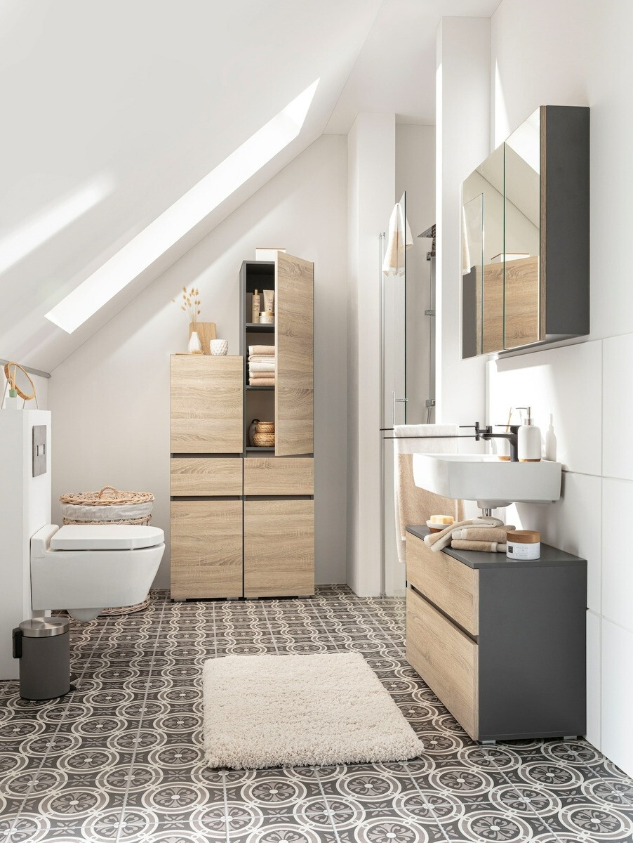 Kopalniška omarica z ogledalom Soncamu 104 (Antracit + Sonoma hrast)