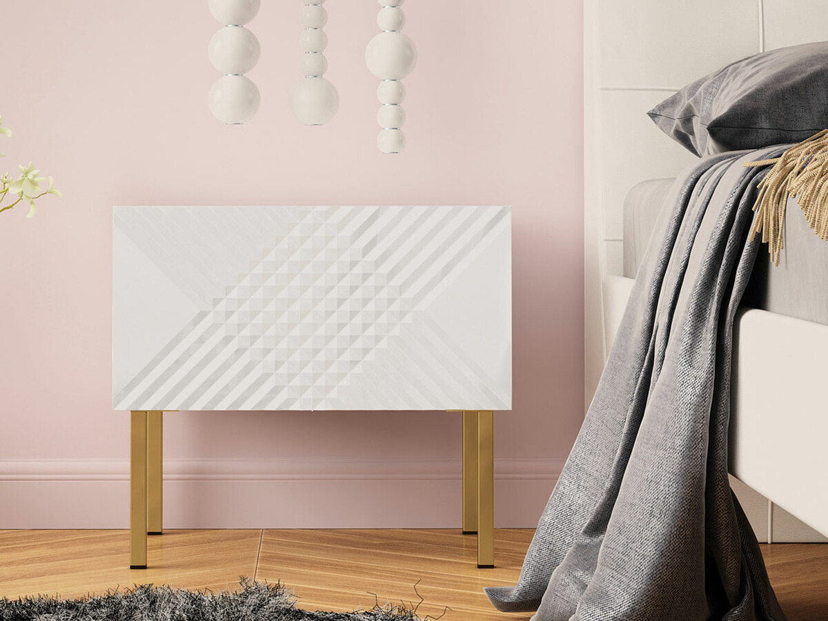 Nočna omarica Levelbu 102 (Bela + Sijaj bela)