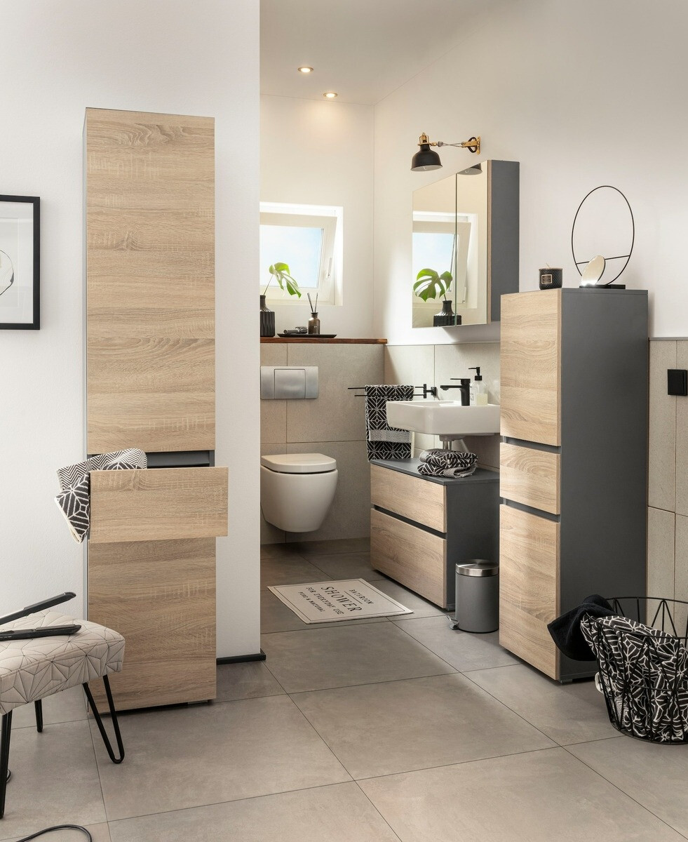 Prostostoječa Kopalniška omarica Soncamu 106 (Antracit + Hrast)