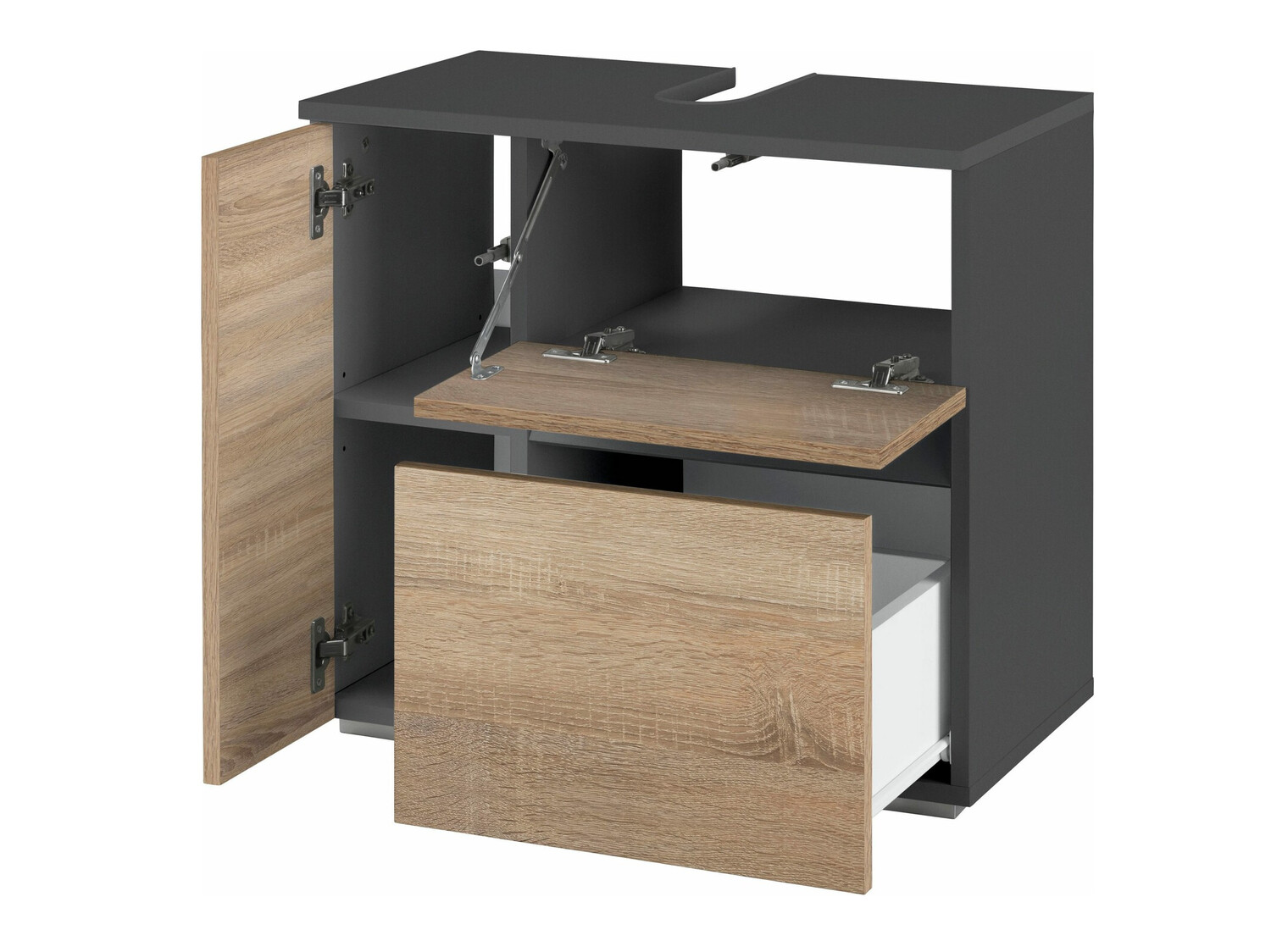 Prostostoječa kopalniška omarica za umivalnik Soncamu 108 (Antracit + Hrast)
