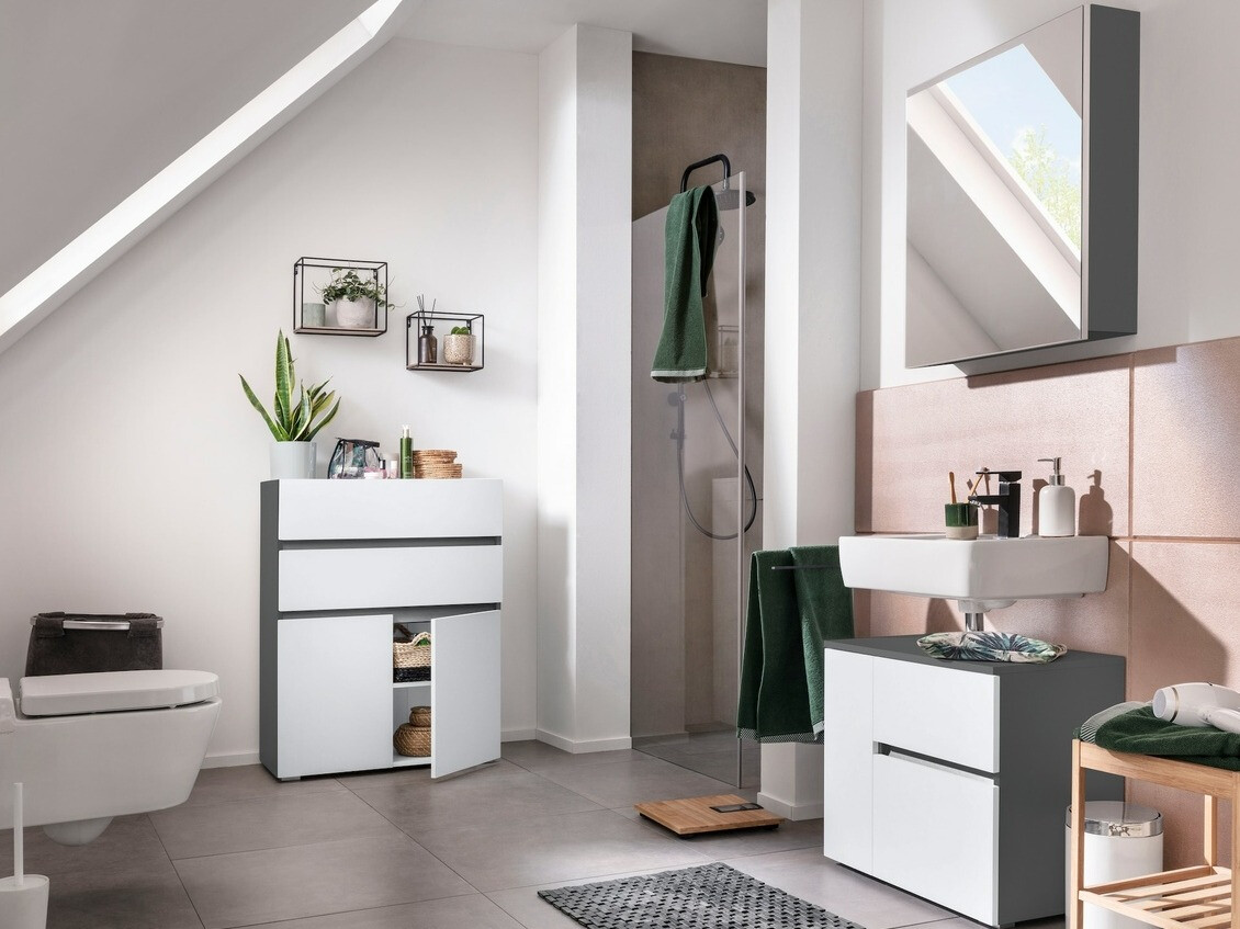 Prostostoječa kopalniška omarica za umivalnik Soncamu 108 (Bela + Antracit)