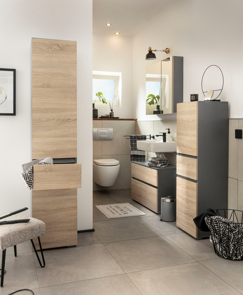 Prostostoječa kopalniška omarica za umivalnik Soncamu 109 (Antracit + Hrast)