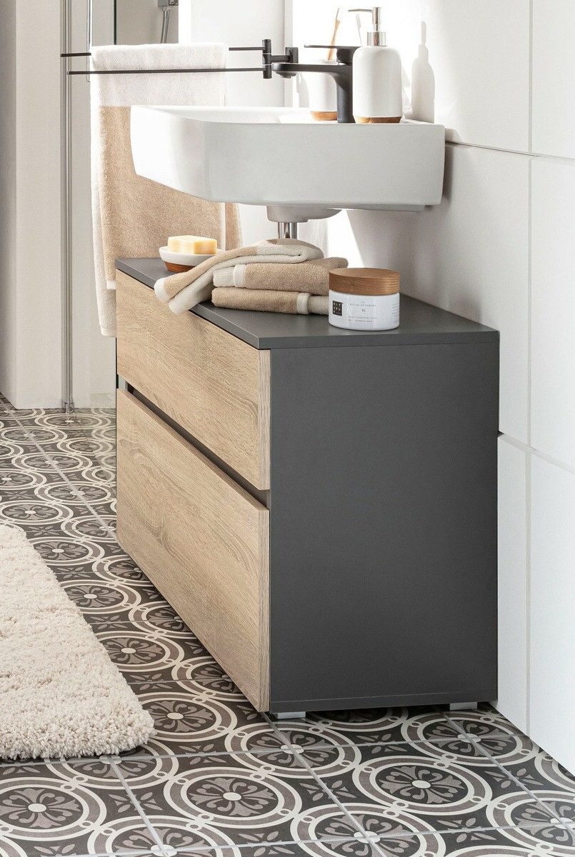 Prostostoječa kopalniška omarica za umivalnik Soncamu 109 (Antracit + Hrast)