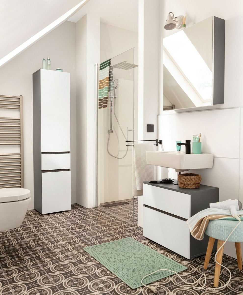 Prostostoječa kopalniška omarica za umivalnik Soncamu 110 (Bela + Antracit)