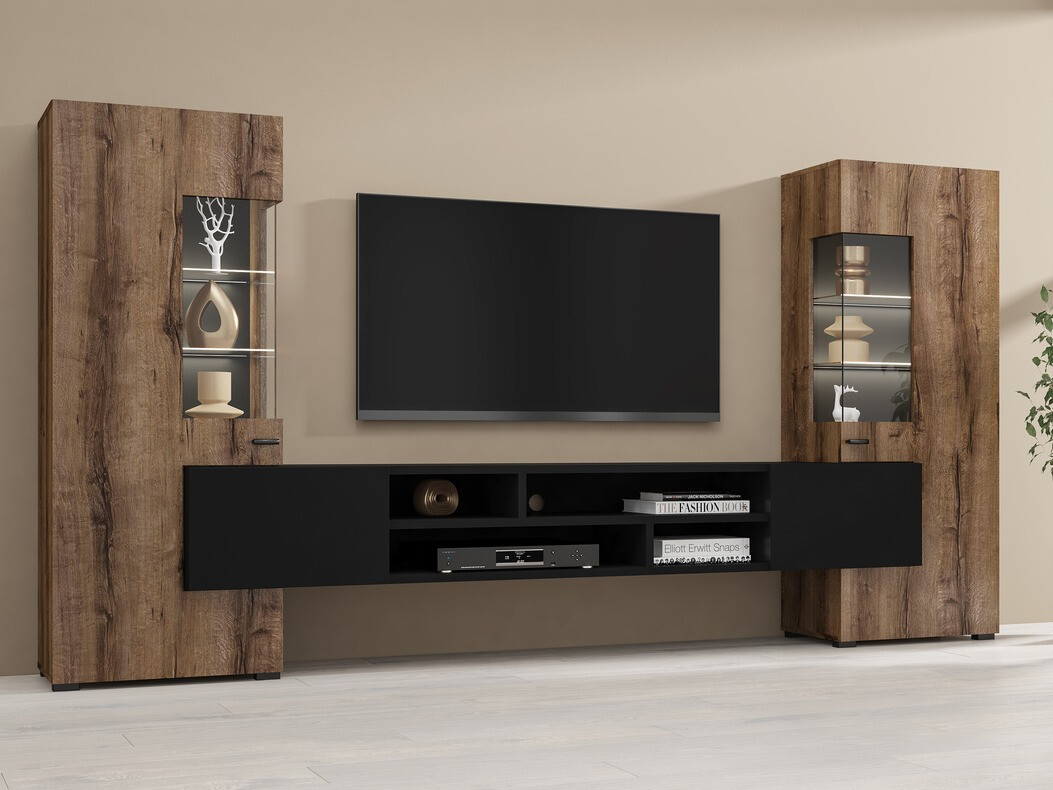 Komplet za dnevno sobo Mondalo 101 (Monastery hrast + Mat črna)