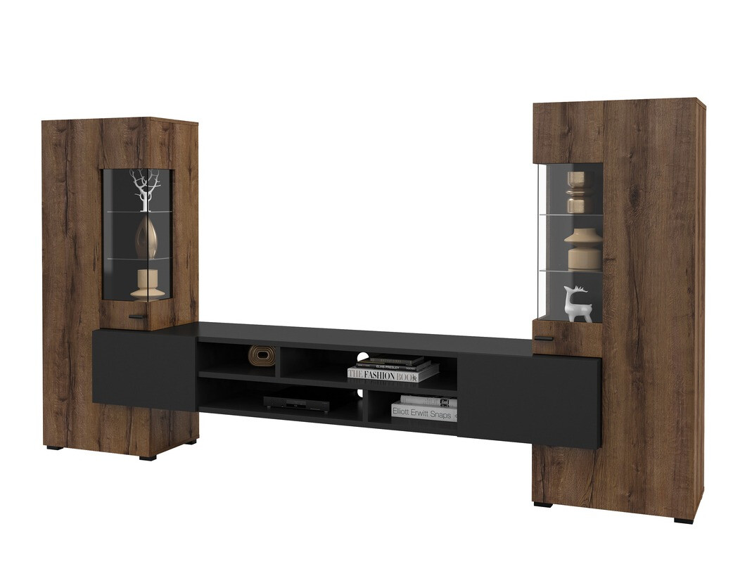 Komplet za dnevno sobo Mondalo 101 (Monastery hrast + Mat črna)