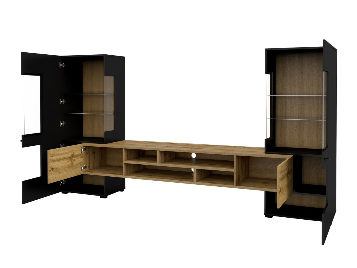 Komplet za dnevno sobo Mondalo 101 (Wotan hrast + Mat črna)