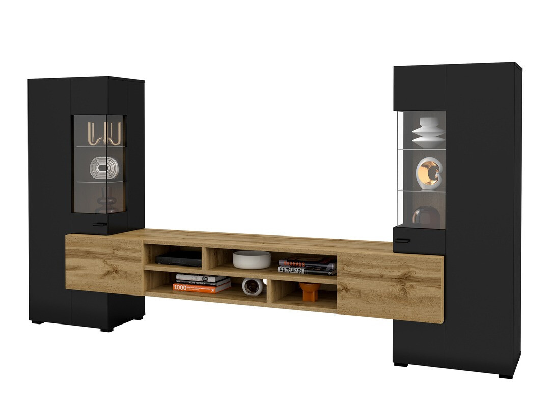 Komplet za dnevno sobo Mondalo 101 (Wotan hrast + Mat črna)