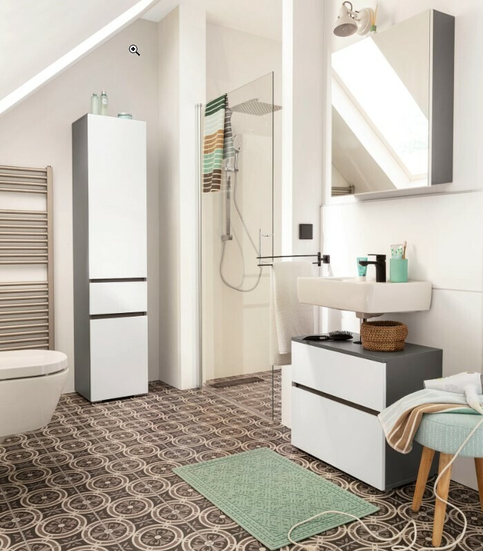 Kopalniška omarica z ogledalom Soncamu 105 (Bela + Antracit)