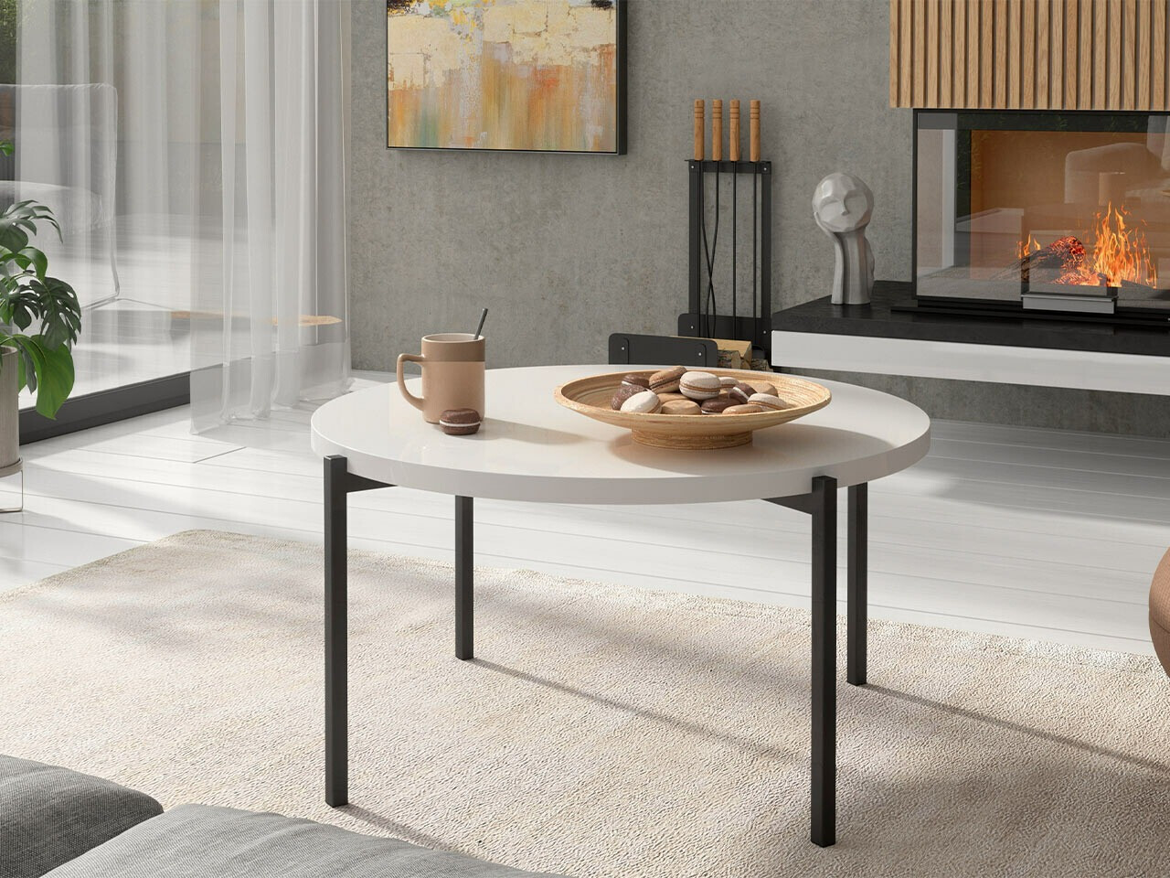 Klubska mizica Providence 176 (Sijaj bela + Črna)