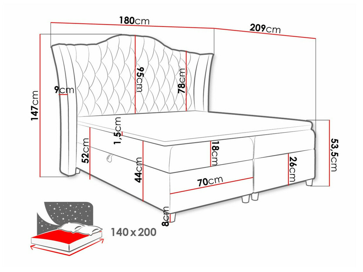 Boxspring postelja Baltimore 183 (Fresh 33)