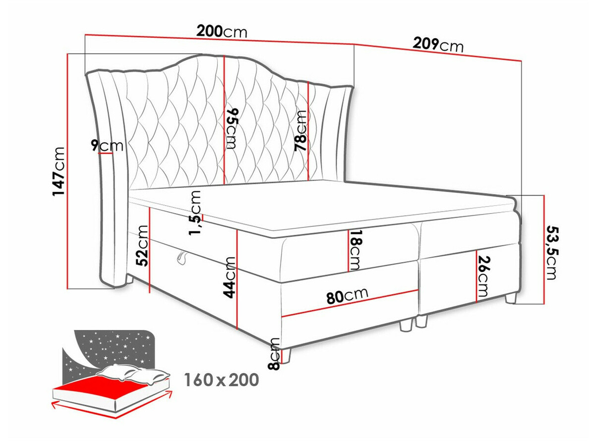 Boxspring postelja Baltimore 183 (Fresh 33)