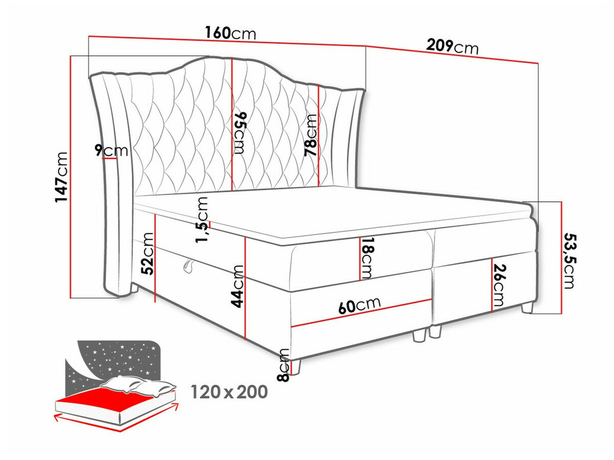 Boxspring postelja Baltimore 183 (Fresh 9)