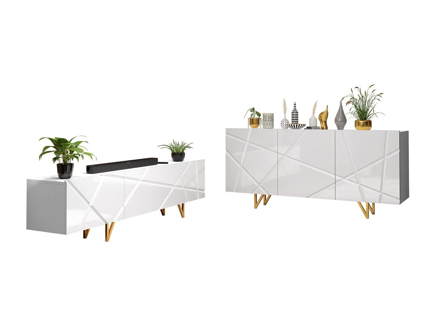 Komplet za dnevno sobo Audis (Bela + Sijaj bela)