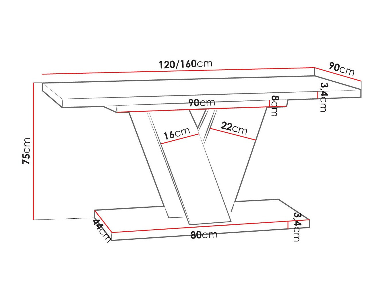Miza Goodyear 125 (Sijaj črna + Beton)