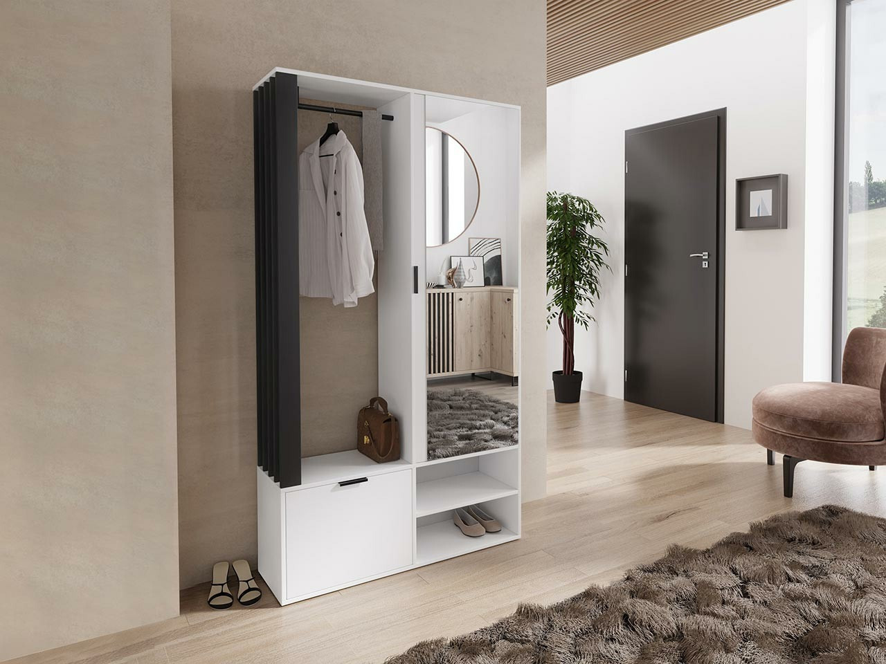 Komplet za predsobo Stanton 145 (Bela + Črna)