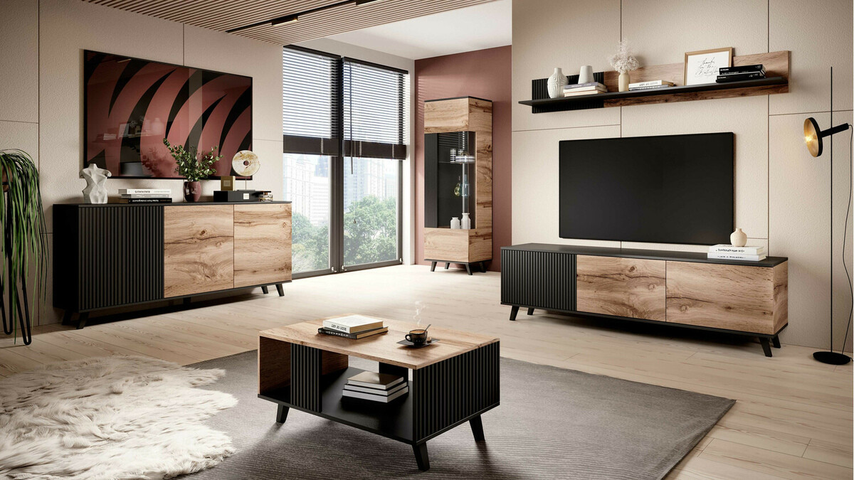 TV-omarica Luelia 115 (Črna + Wotan hrast)