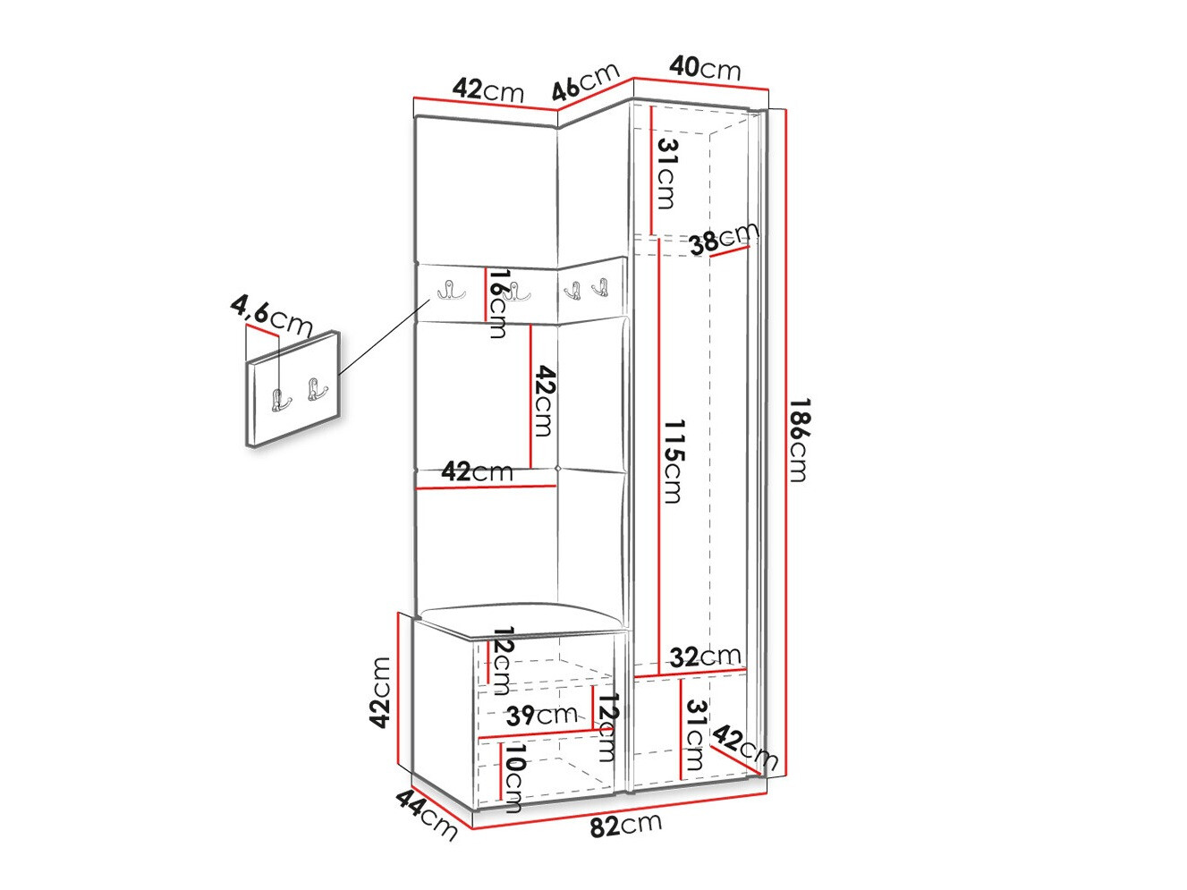 Komplet za predsobo Hartford 354 (Bela)
