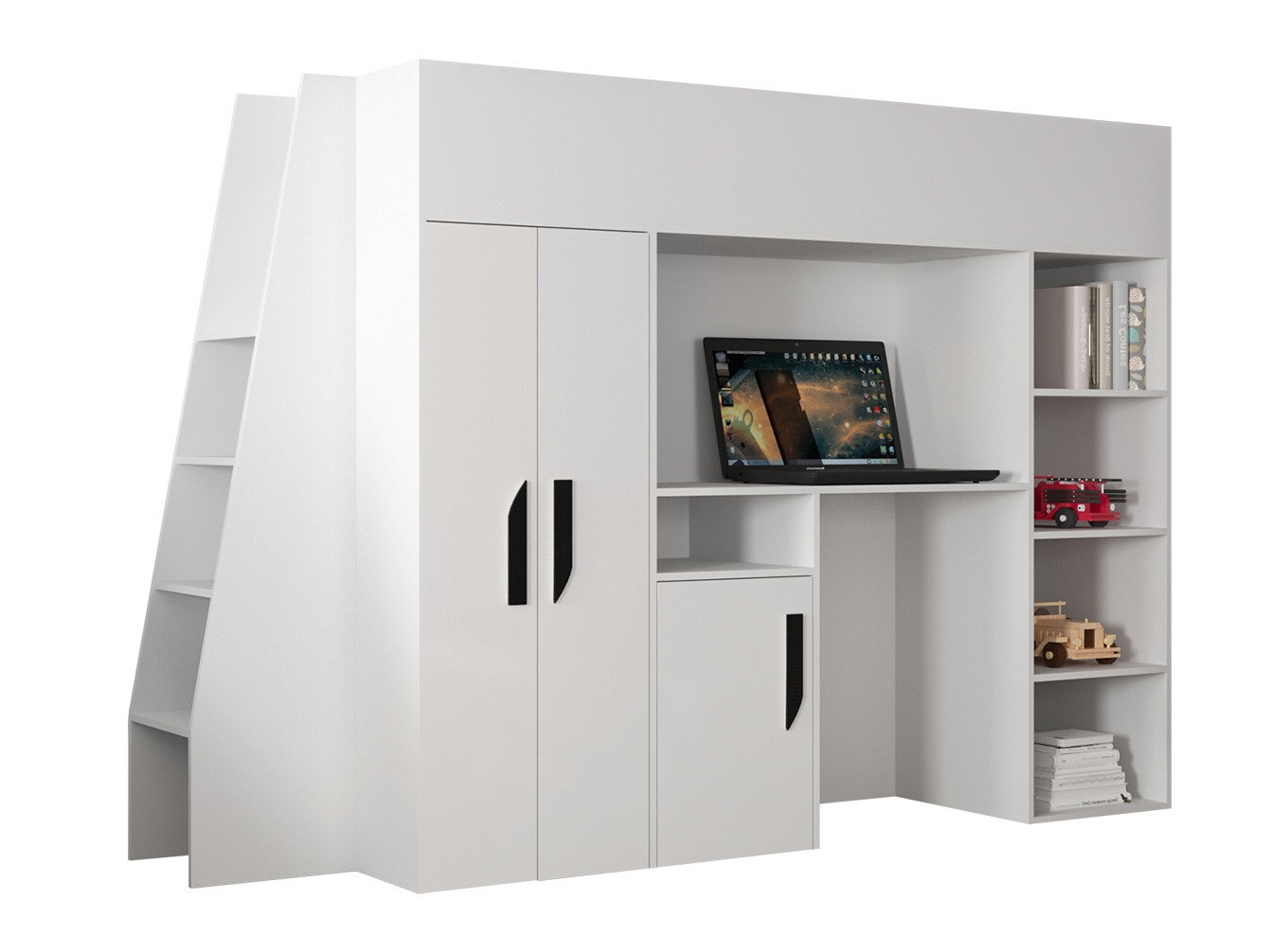 Visoka postelja Hartford 355 (Bela + Sijaj bela + Črna)