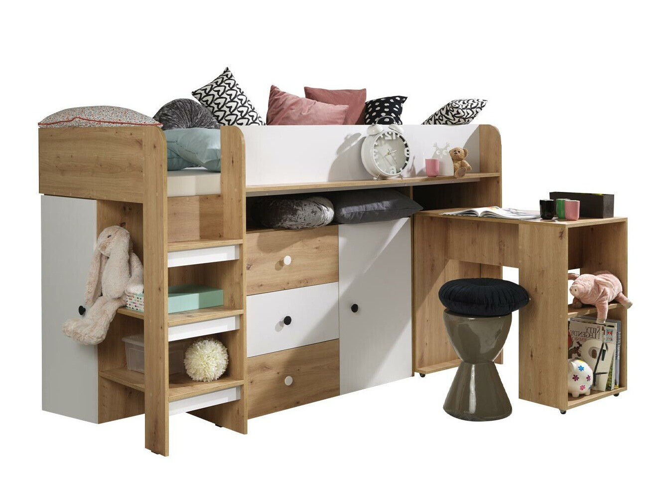 Visoka postelja Hartford 359 (Artisan hrast + Bela)