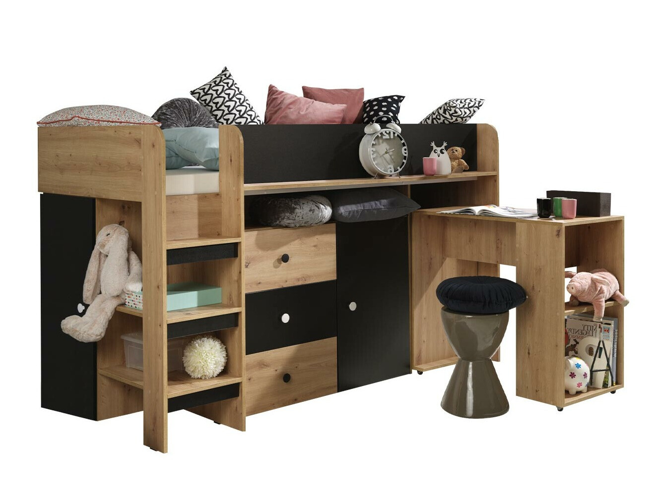 Visoka postelja Hartford 359 (Artisan hrast + Črna)