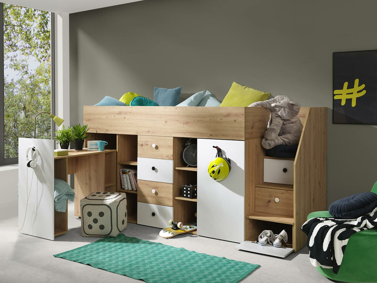 Visoka postelja Hartford 361 (Artisan hrast + Bela)