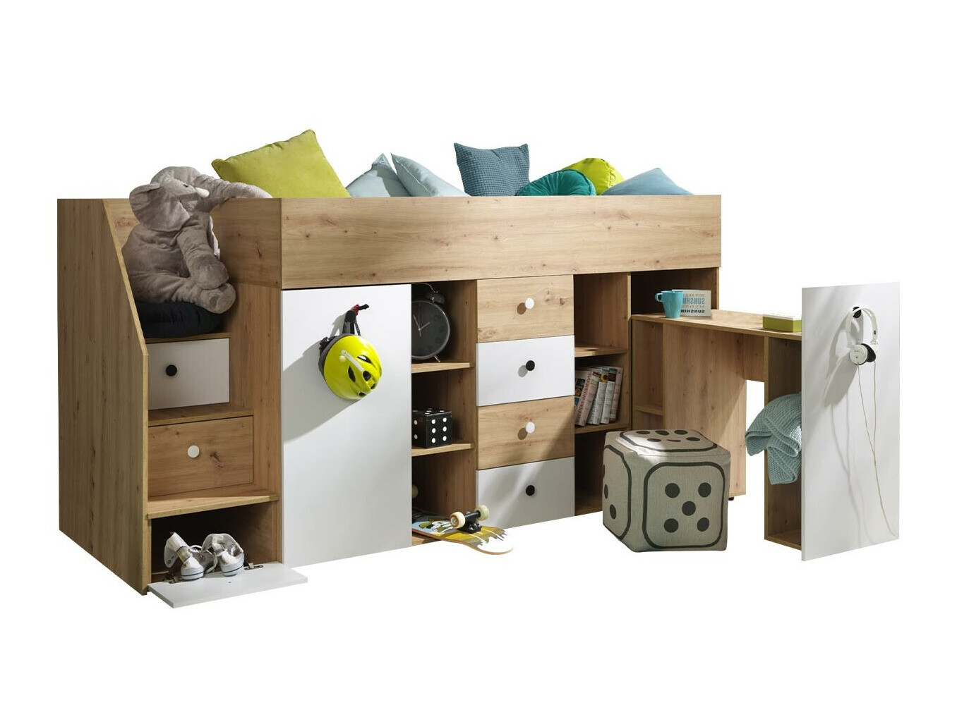 Visoka postelja Hartford 361 (Artisan hrast + Bela)