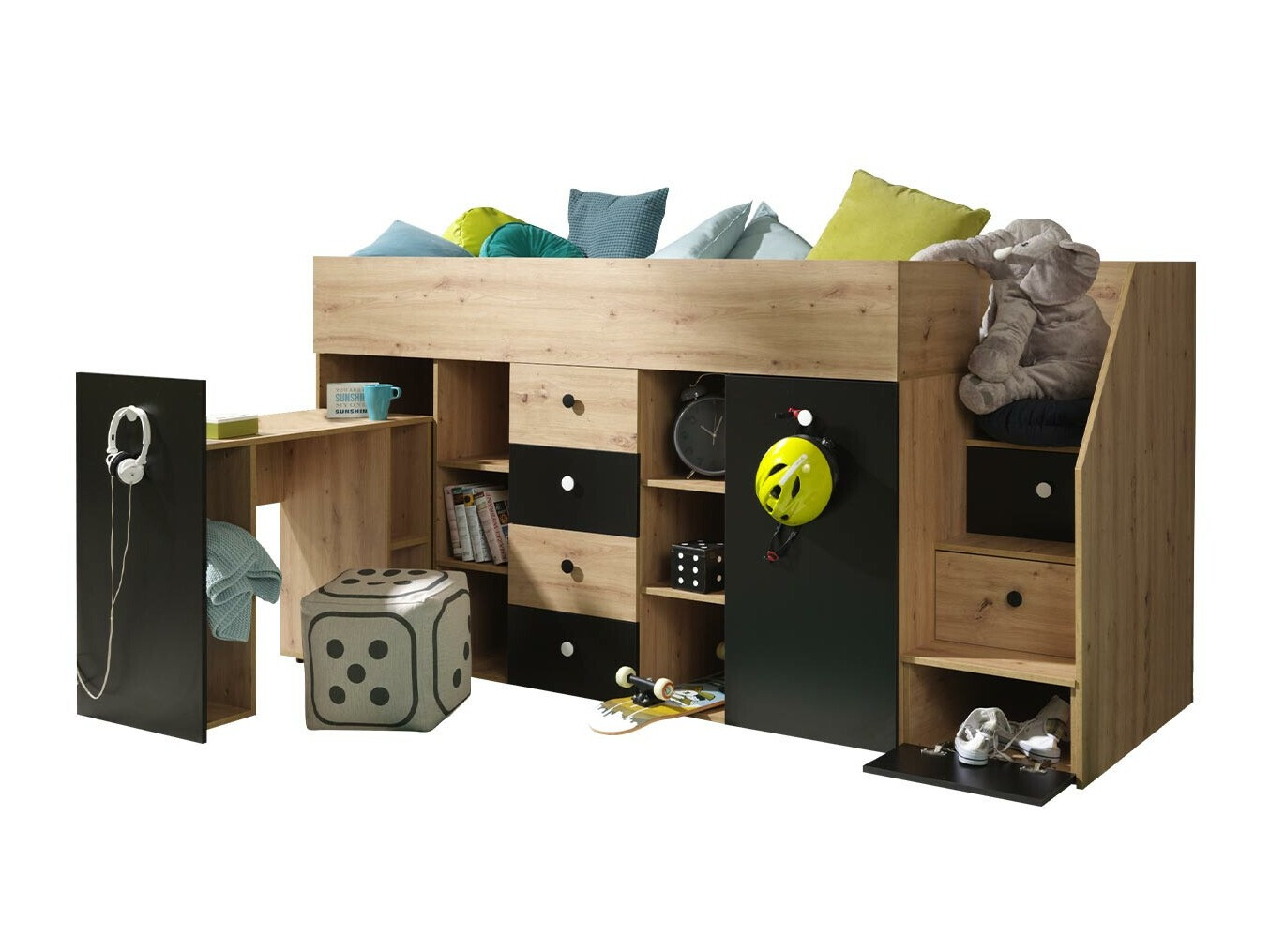 Visoka postelja Hartford 361 (Artisan hrast + Črna)