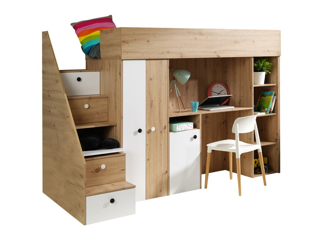 Visoka postelja Hartford 362 (Artisan hrast + Bela)