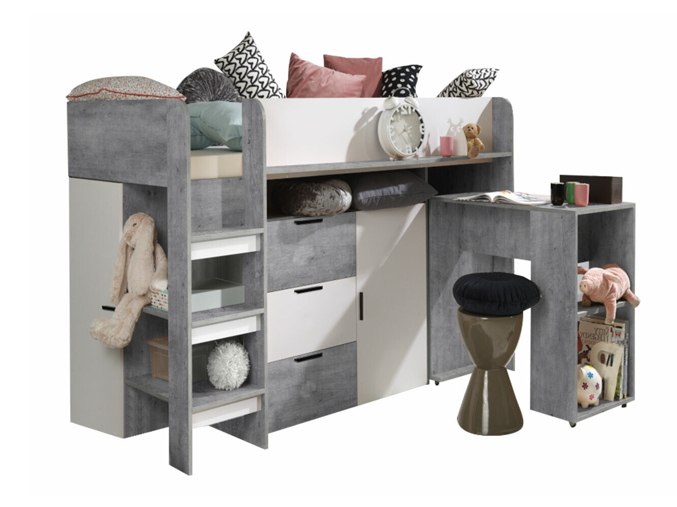 Visoka postelja Hartford 363 (Beton + Bela)