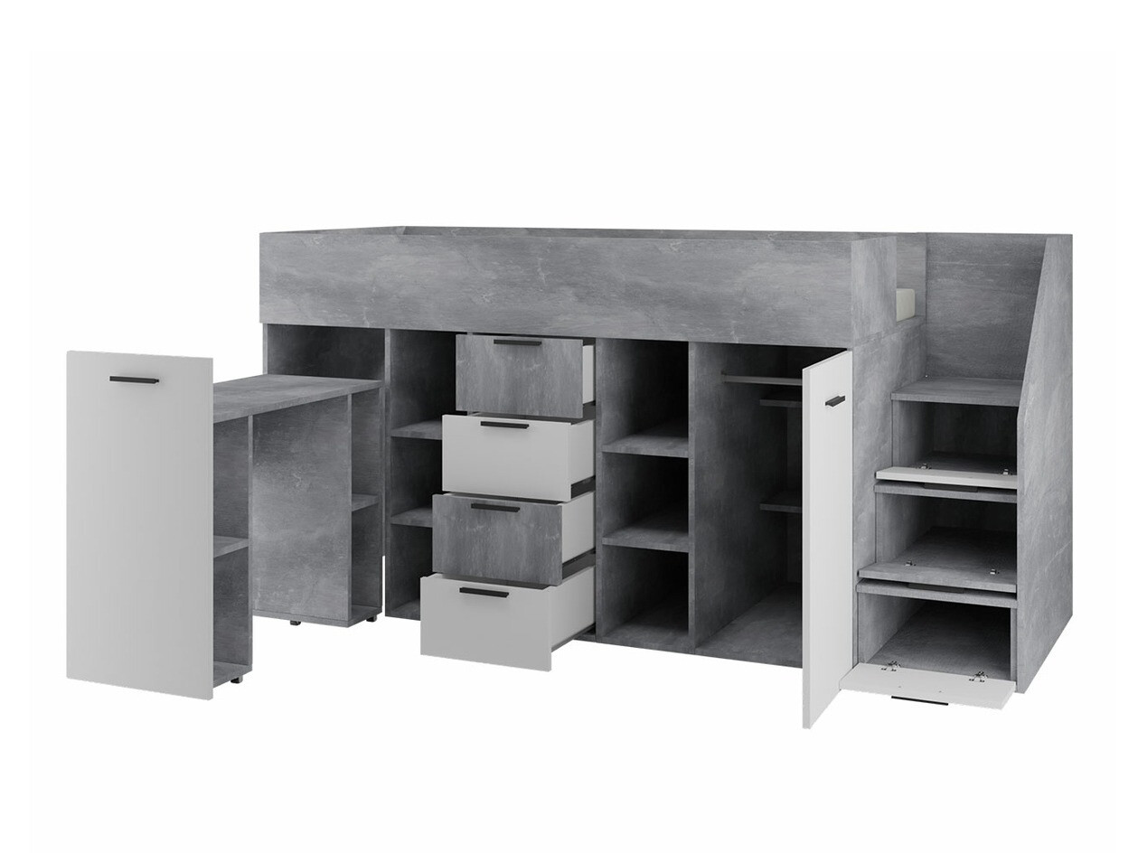 Visoka postelja Hartford 364 (Beton + Bela)