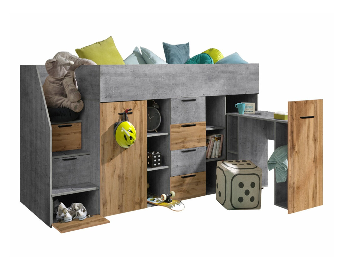 Visoka postelja Hartford 364 (Beton + Wotan hrast)