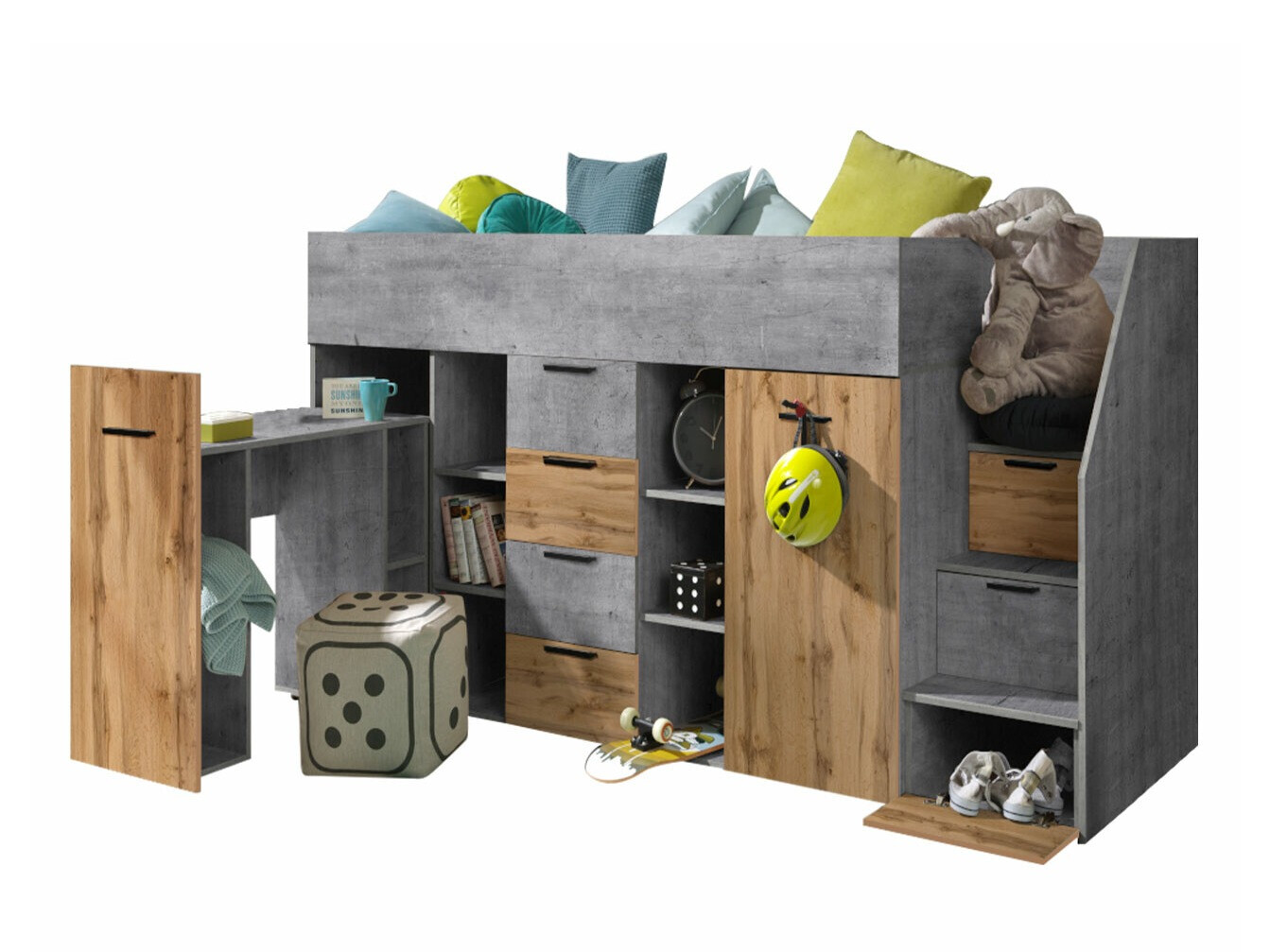 Visoka postelja Hartford 364 (Beton + Wotan hrast)