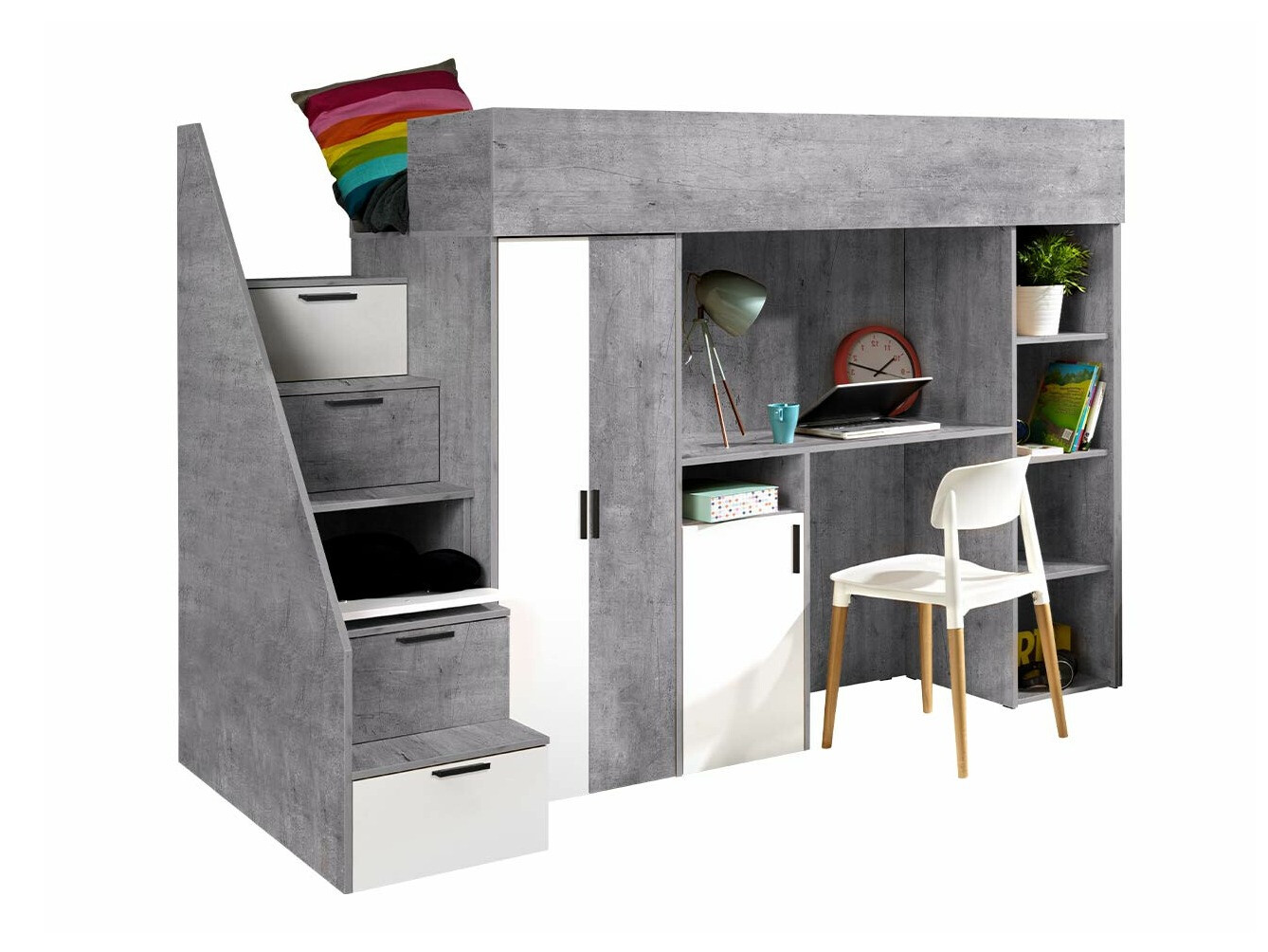 Visoka postelja Hartford 365 (Beton + Bela)