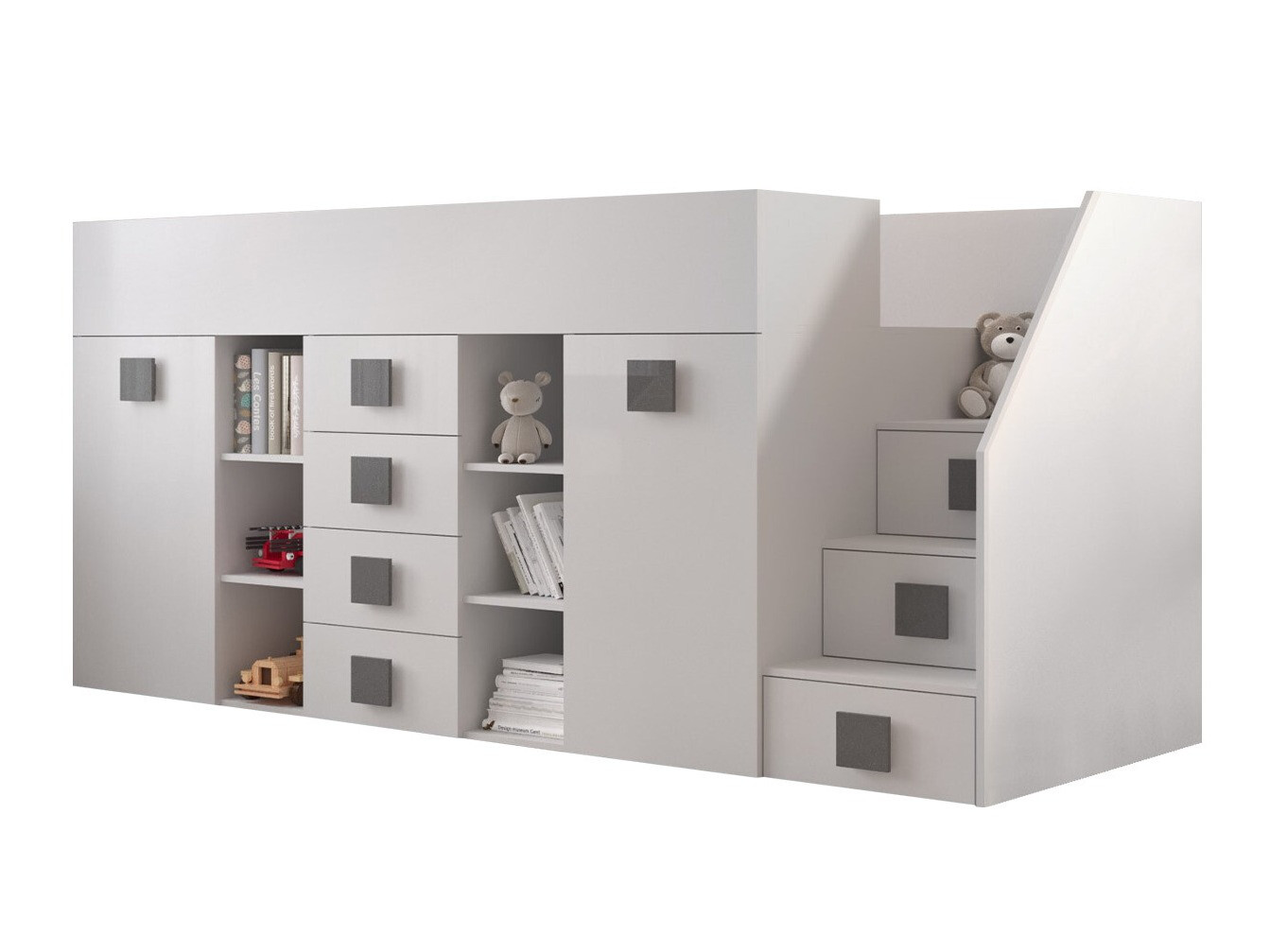 Visoka postelja Hartford 366 (Bela + Sijaj bela + Siva)