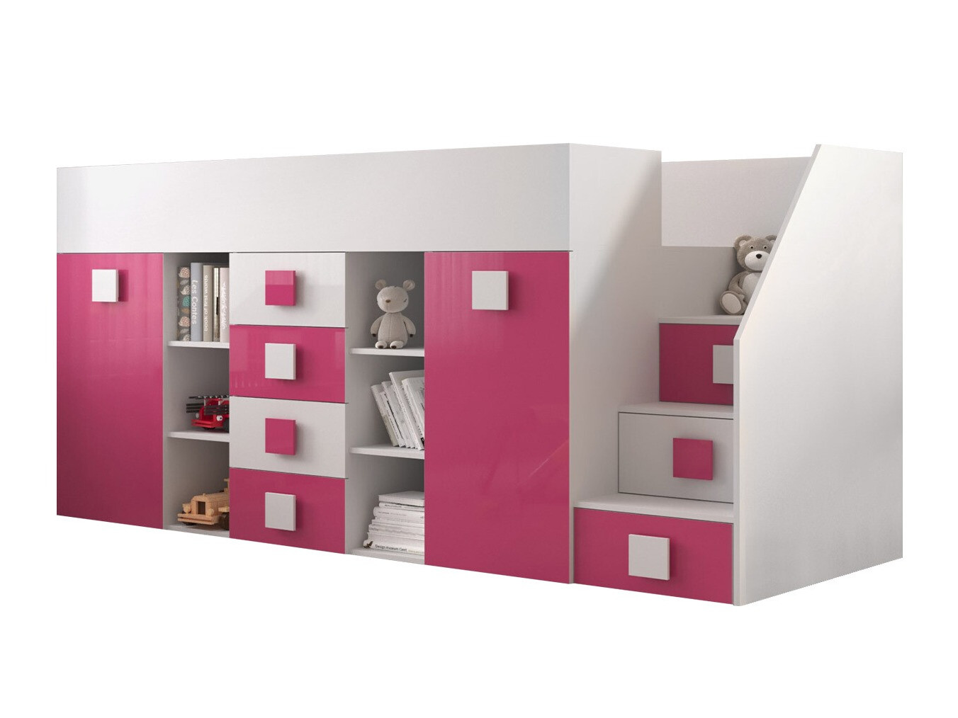 Visoka postelja Hartford 366 (Bela + Sijaj roza + Sijaj bela)