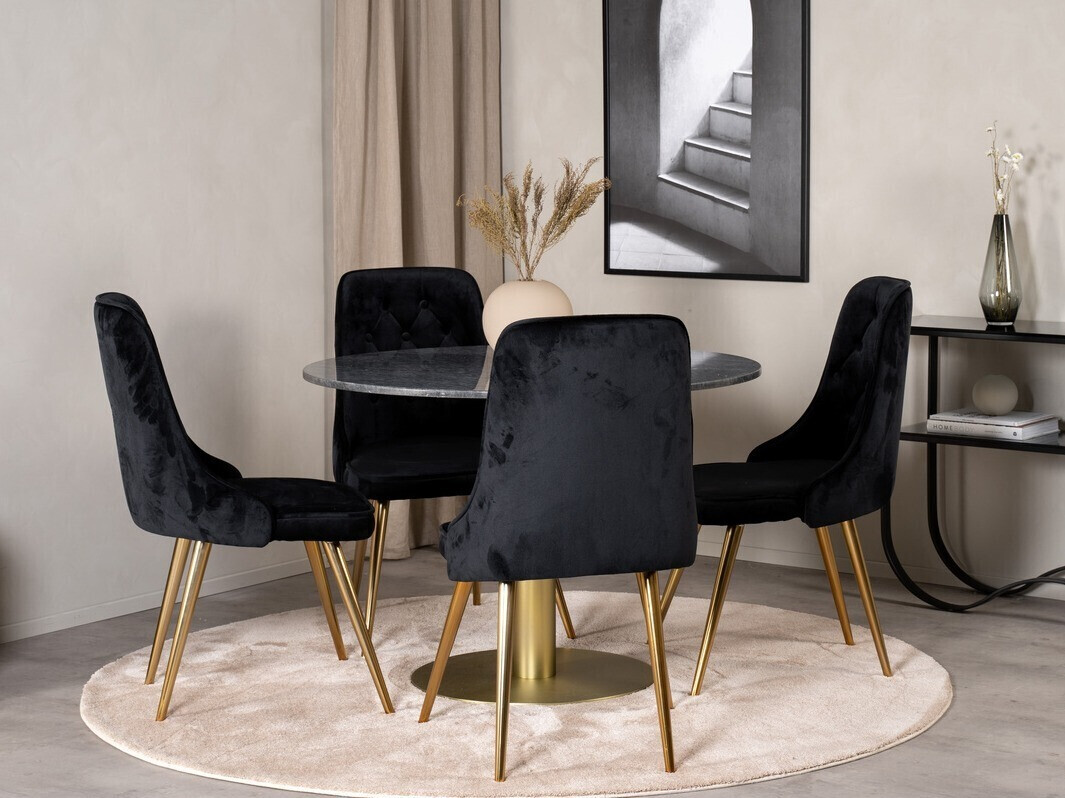 Jedilniški komplet Dallas 370 (Črna + Zlata)