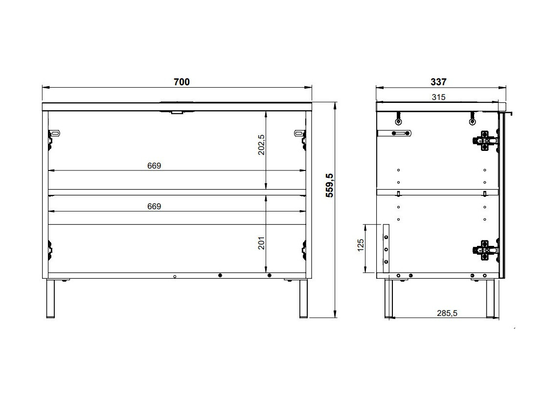 Prostostoječa kopalniška omarica za umivalnik Saldele 102