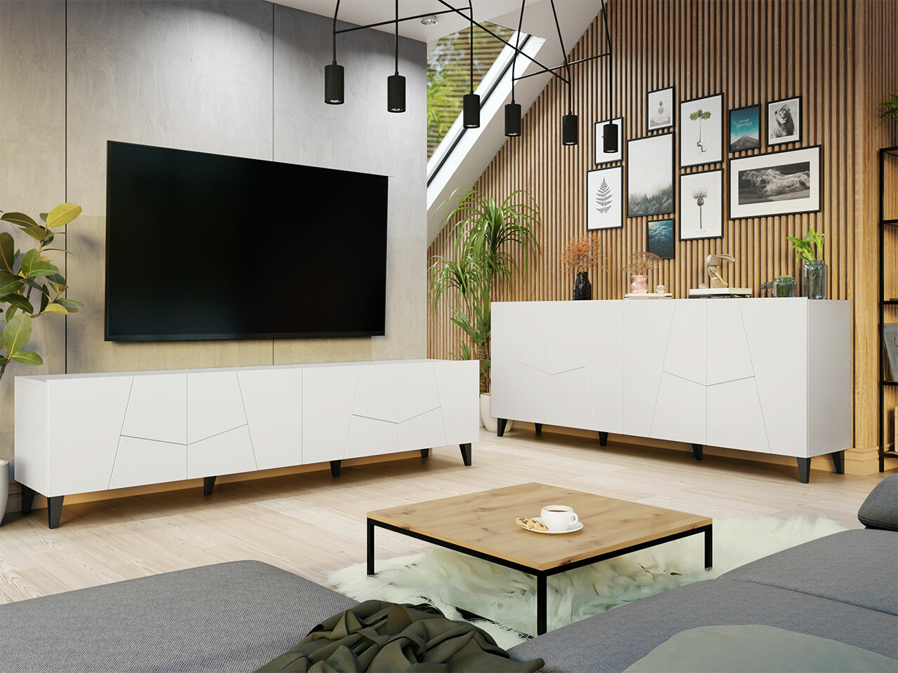 Komplet za dnevno sobo Charlotte 182 (Bela + Črna)