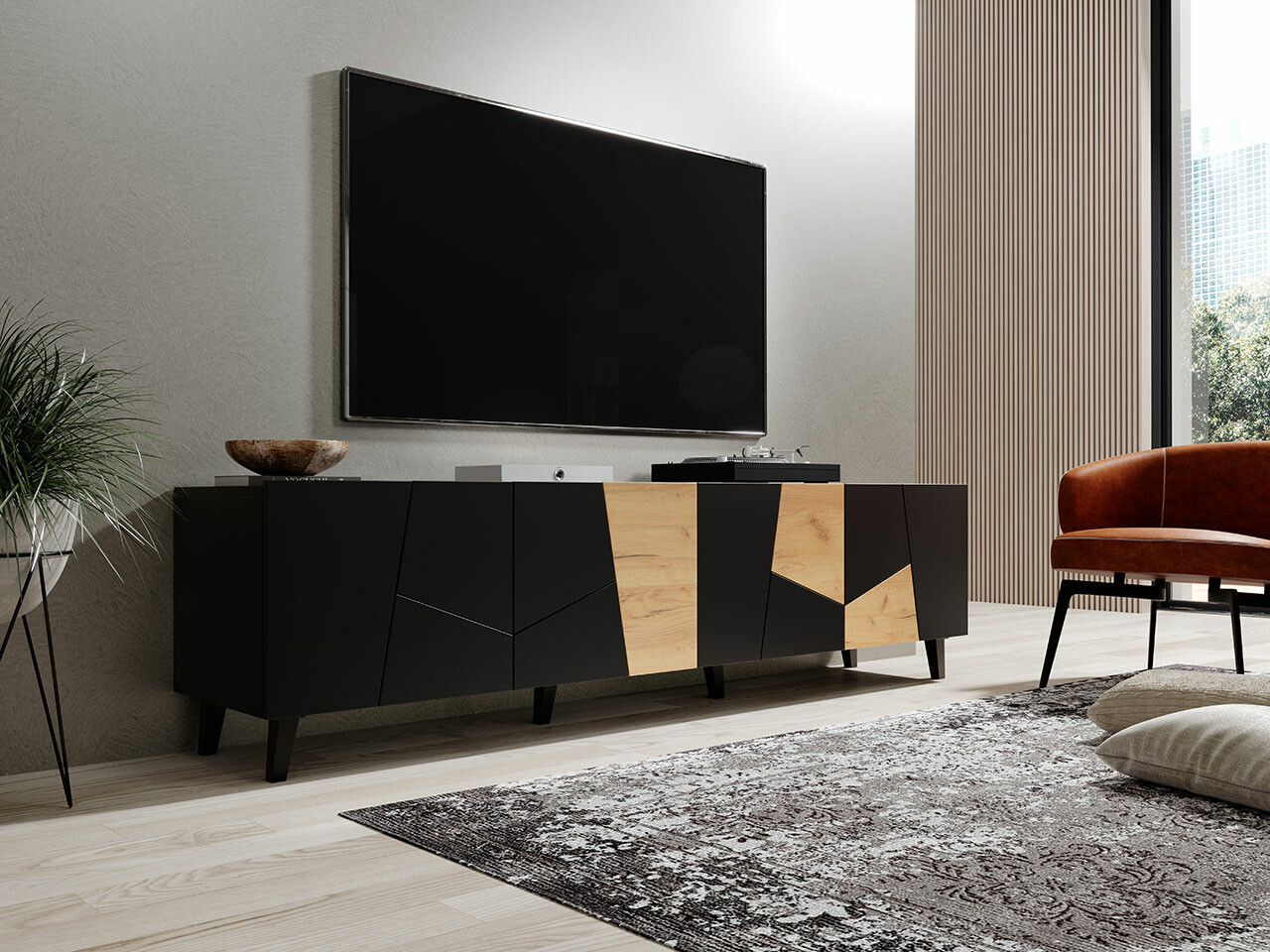 TV-omarica Charlotte 181 (Črna + Craft hrast)