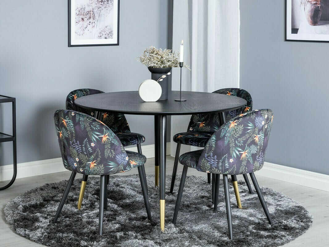 Jedilniški komplet Dallas 1191 (Cvetlični vzorec + Črna)